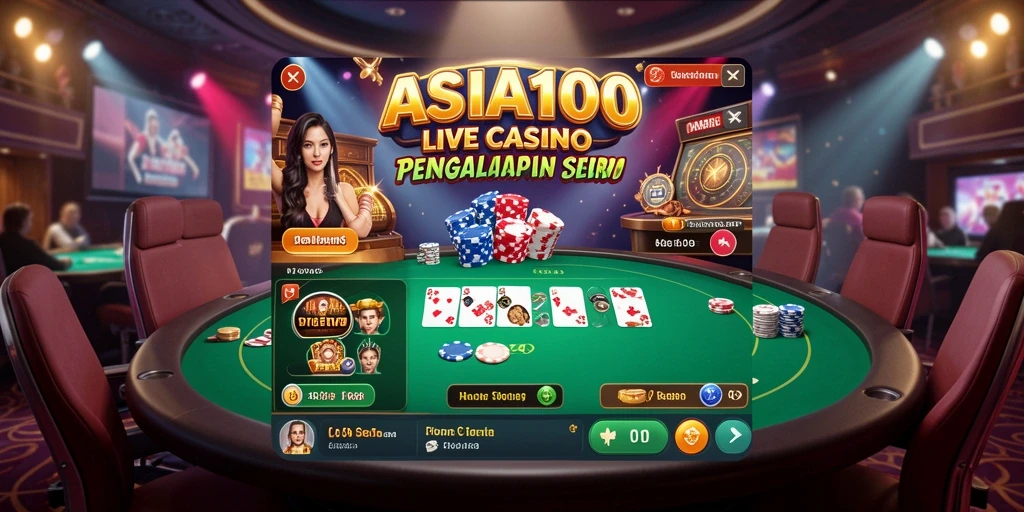 Screenshot gameplay Live Casino ASIA100 menampilkan dealer profesional dan banyak pilihan permainan.