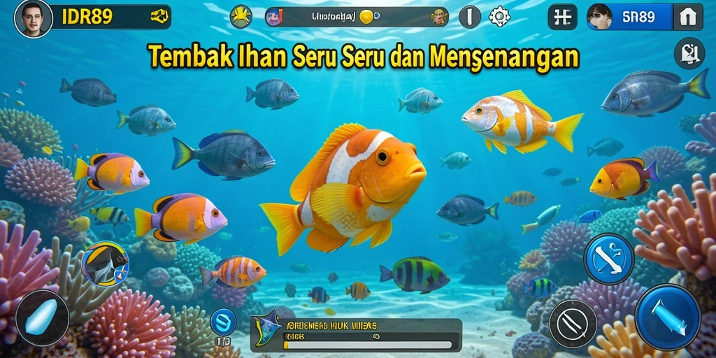 Screenshot gameplay Tembak Ikan yang penuh warna dan seru.
