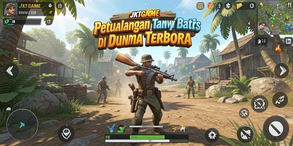Screenshot gameplay JKTGAME menampilkan eksplorasi dunia terbuka yang luas.
