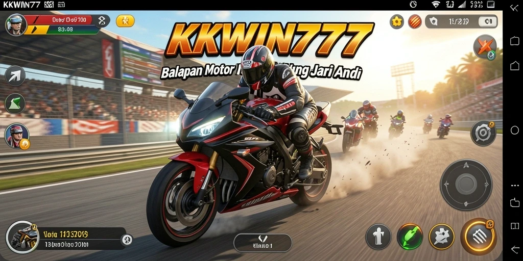 Screenshot KKWIN777 menampilkan aksi balapan motor yang intens dan menegangkan.