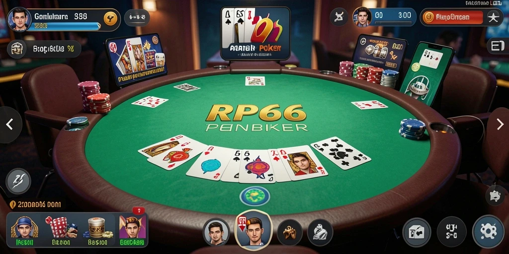 Tampilan gameplay seru dalam aplikasi RP66 yang menampilkan poker.