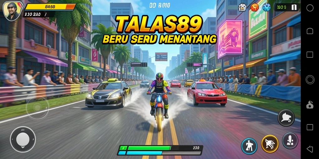 Gameplay balapan seru dalam TALAS89 dengan trek menantang.
