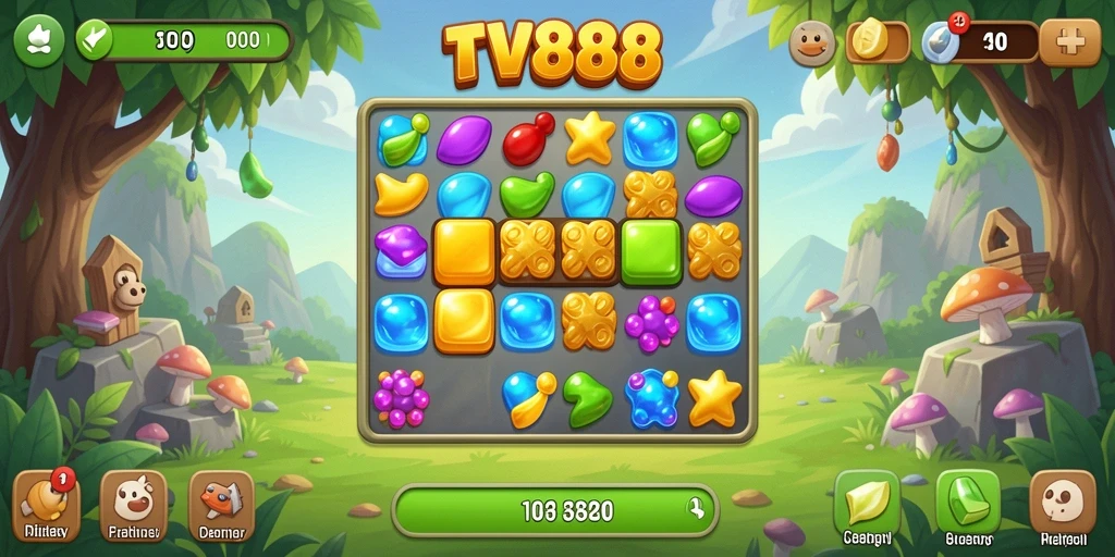 Screenshot gameplay TV888 dengan tantangan Match-3 yang mengasyikkan.